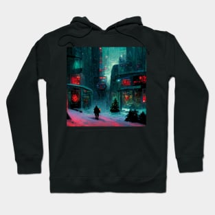 Christams alley in cyberpunk city Hoodie